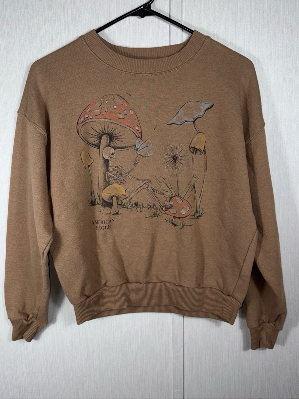 American Eagle Mushroom Graphic Brown Crewneck Sweatshirt Size XS